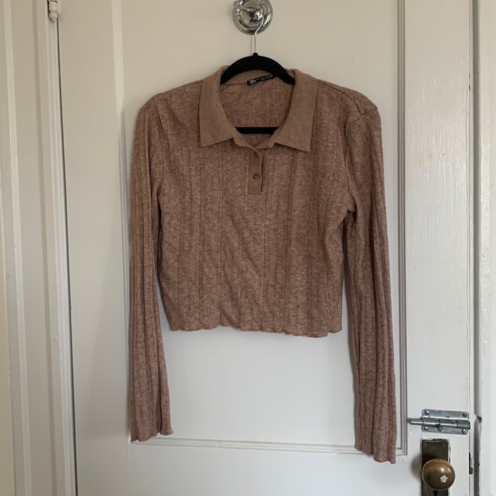 Zara button up long sleeve collared shirt size L